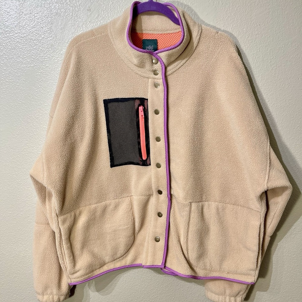 Wild Fable Fleece Jacket Oversized Tan With Purple  Women's‎ Size XL